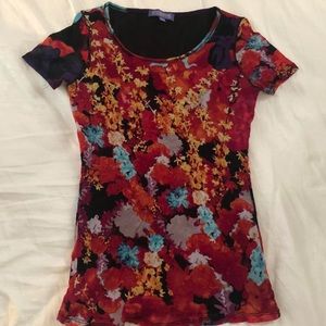 Vivienne Tam floral red mesh top